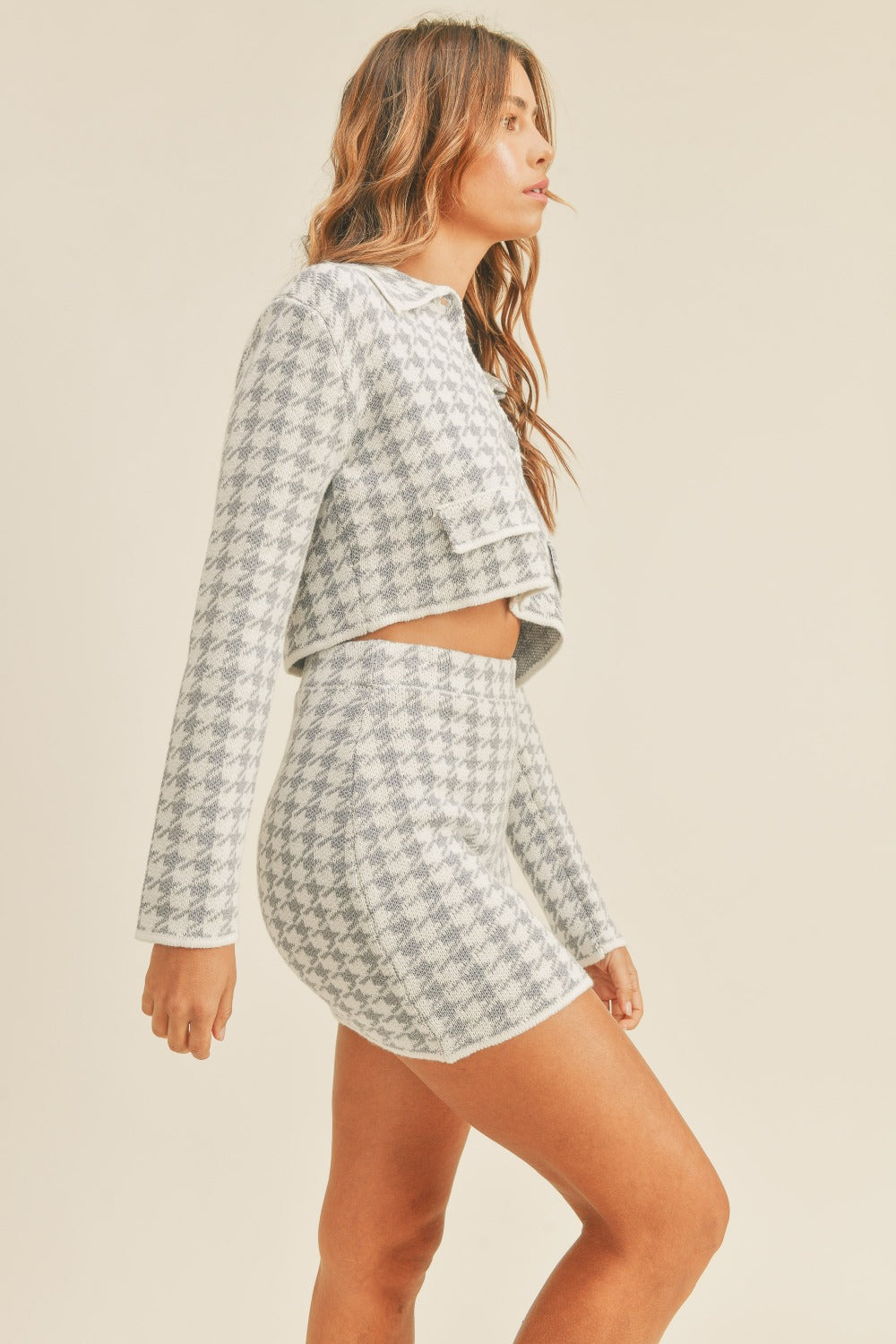 Checkmate Cardigan and Mini Skirt Set - Blue