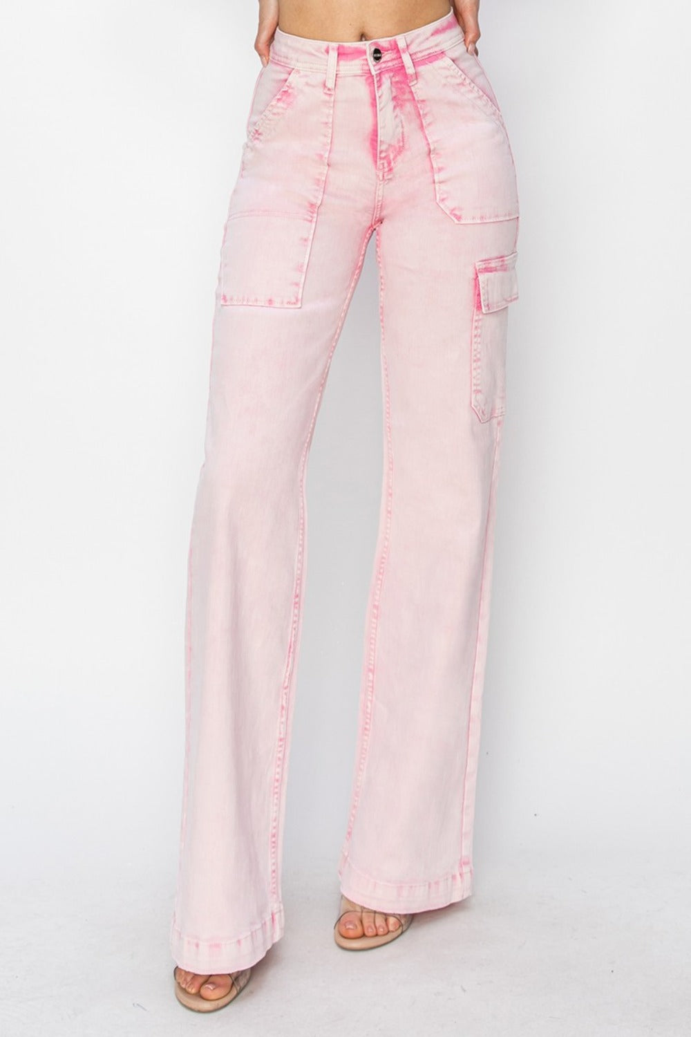 High Rise Wide Leg Cargo Pocket Jeans