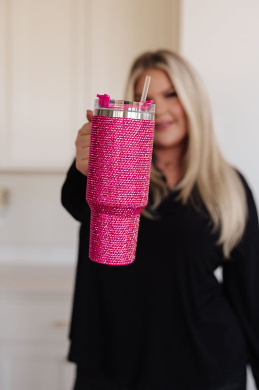 Glam Girl 40 oz Rhinestone Tumbler in PInk