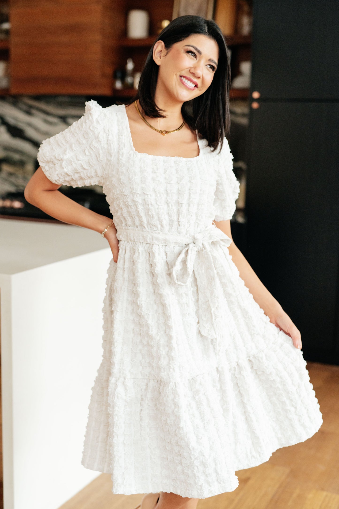On Cloud Nine Bubble Midi Dress