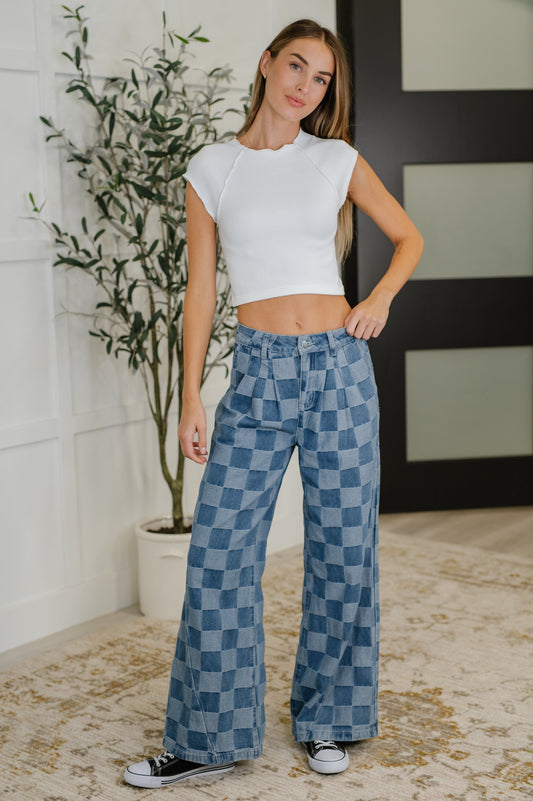 PREORDER: Please Detail Wide Leg Checkered Bottoms