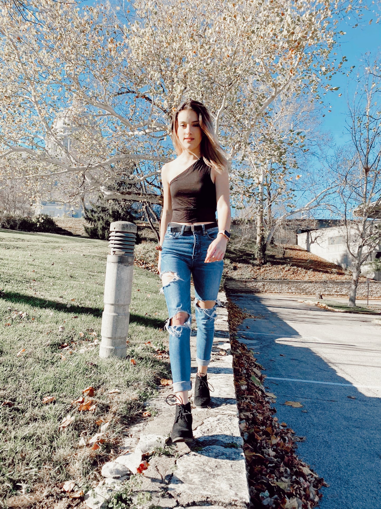 Out Of The Office One Shoulder Crop Top Black