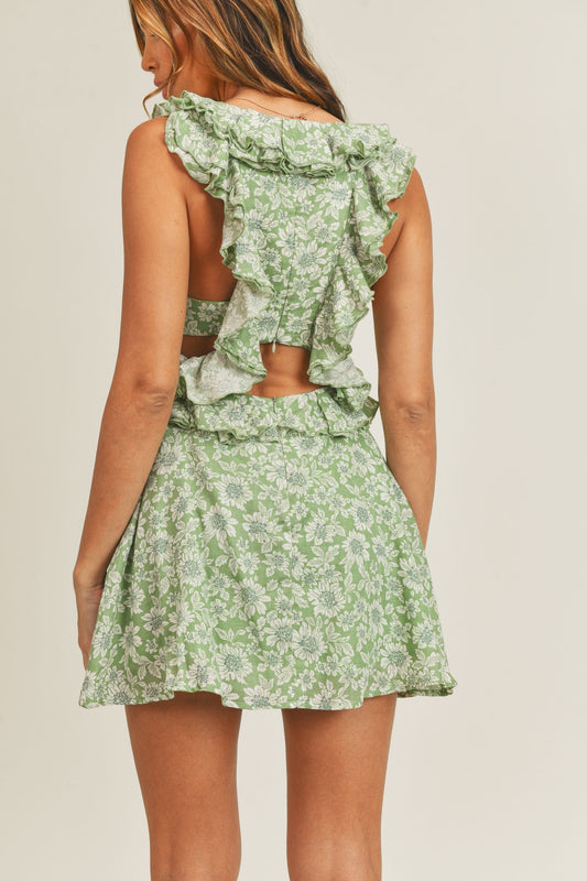 MABLE Floral Cutout Mini Dress