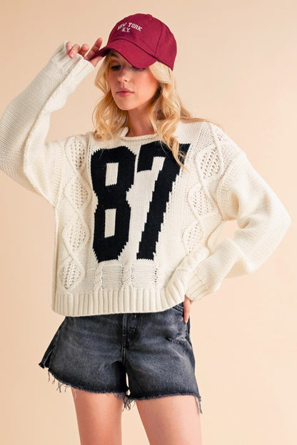 87 Cable Knit Drop Shoulder Sweater