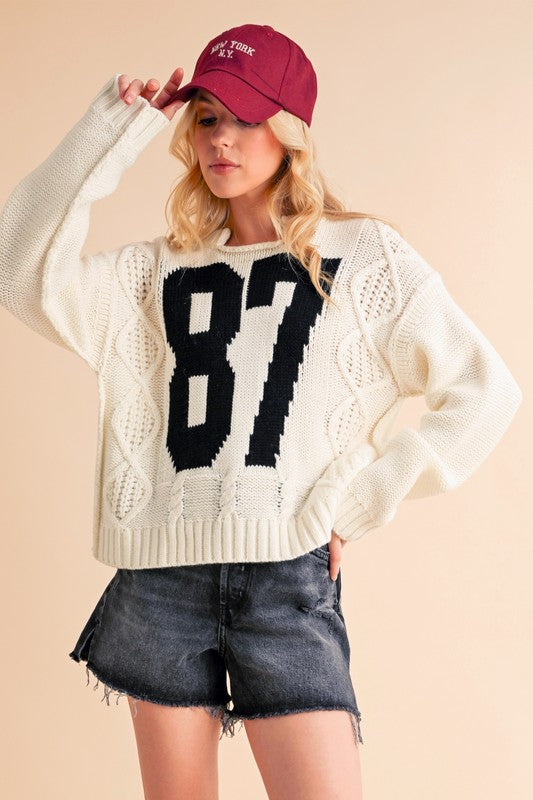 87 Cable Knit Drop Shoulder Sweater