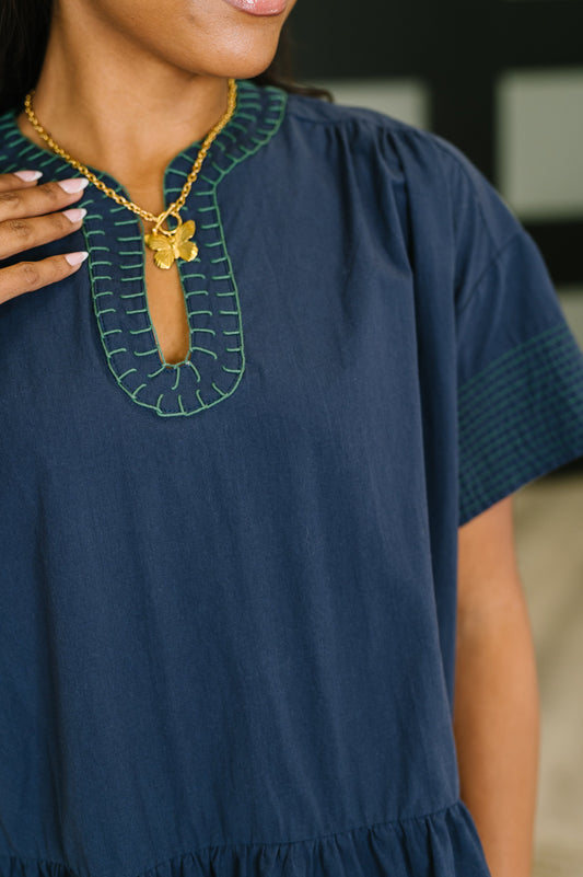 Boot Scootin' Boogie Tiered Dress in Navy