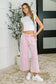 PREORDER: Flower Applique Cropped Flare Bottoms in Light Pink