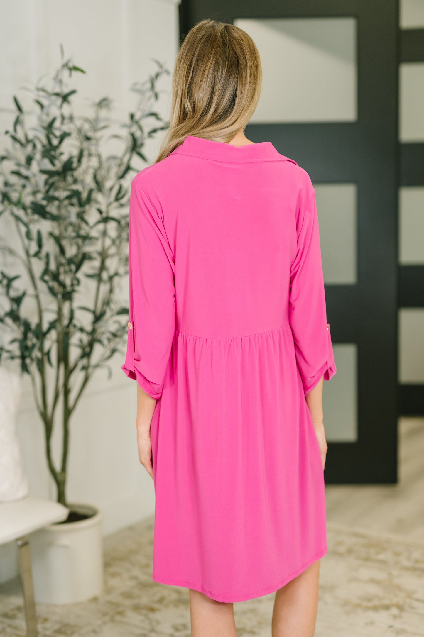 Inspire Collared Neck Dress in Runway Pink