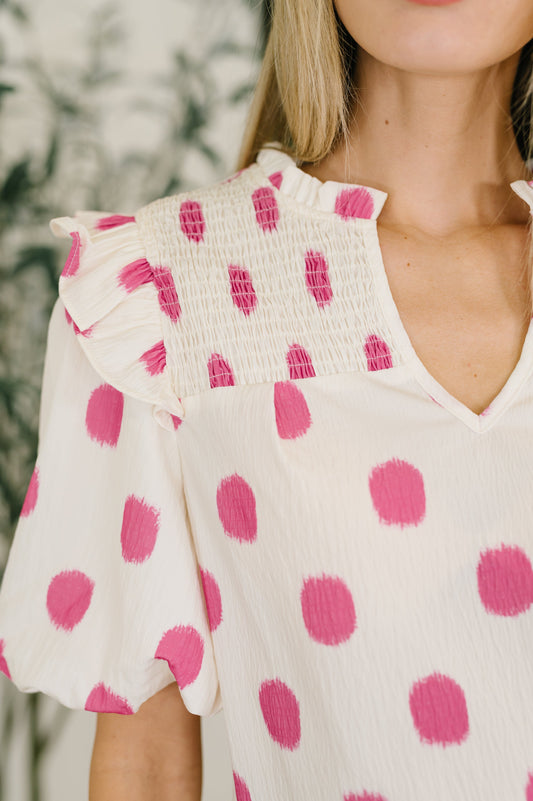 Shopping Spree Notched Neck Puff Sleeve Blouse