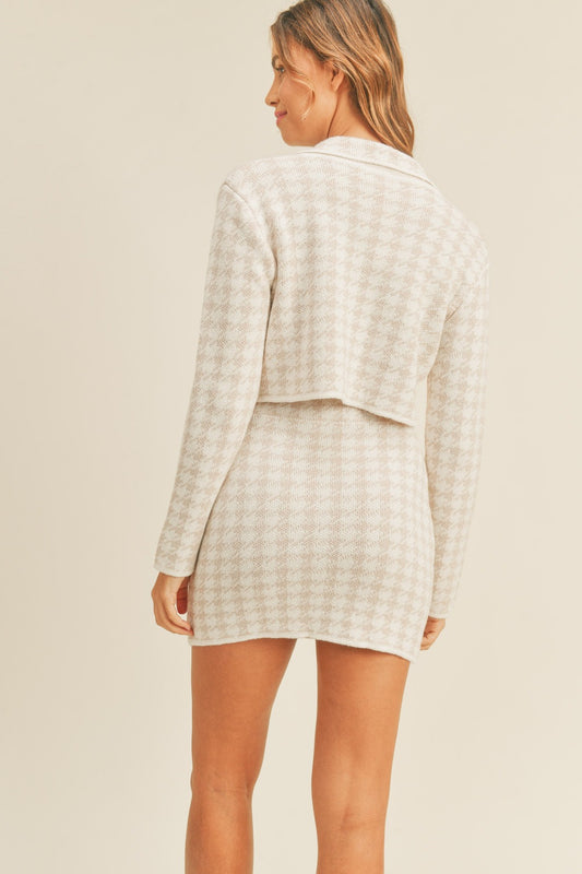 Checkmate Cardigan and Mini Skirt Set - Dusty Pink