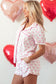 Pink Bowknot Printed Short Sleeve and Ruffled Shorts Pajama Set