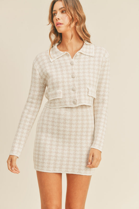 Checkmate Cardigan and Mini Skirt Set - Dusty Pink