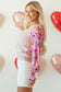 Oatmeal Floral Printed Patchwork Smocked Lantern Sleeve Knit Top