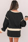 Rose Red Color Contrast Loose Pullover and Lace-up Waist Skort Set