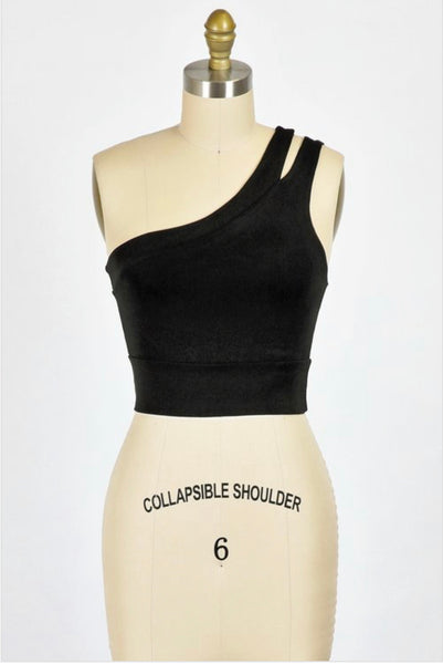 Out Of The Office One Shoulder Crop Top Black
